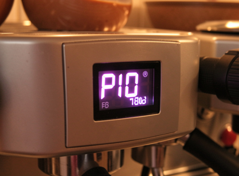 The PID temperature display on an espresso machine showing the set brew temperature