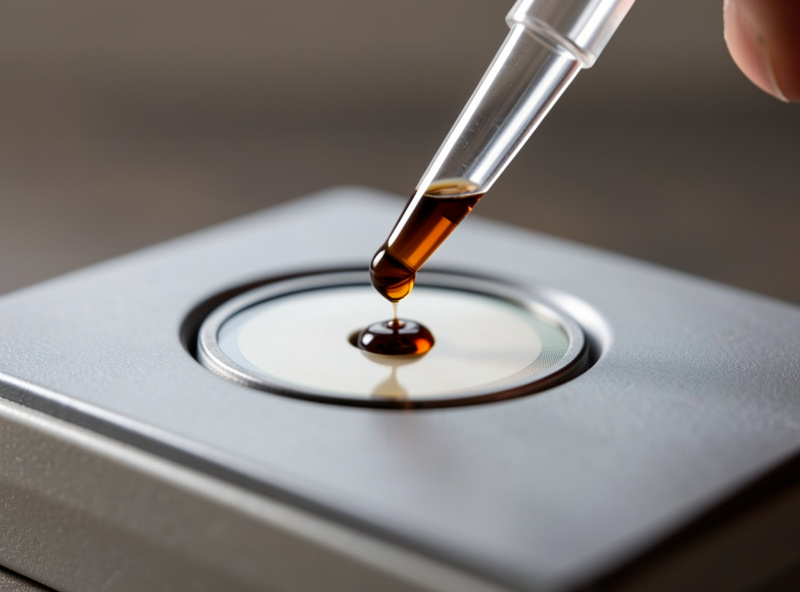 Drops of espresso being placed on a refractometer sensor for a TDS reading