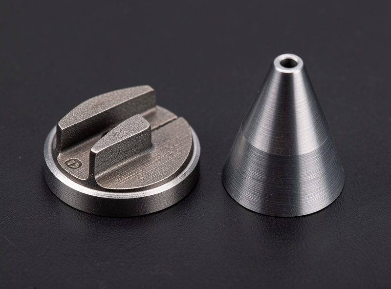 Close-up of flat espresso grinder burrs and conical burrs side by side showing the geometry difference
