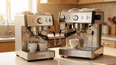 Single-boiler and heat-exchanger espresso machines side by side