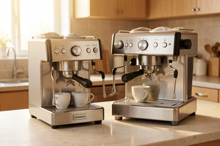 Single-boiler and heat-exchanger espresso machines side by side