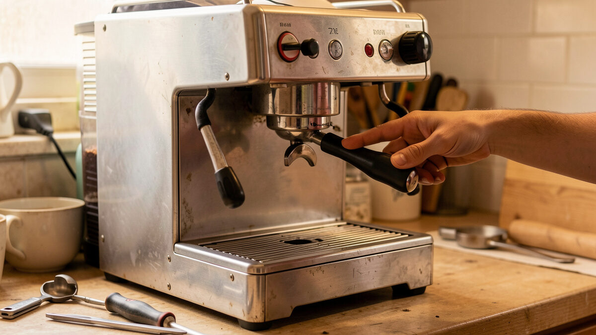 Inspecting a used espresso machine group head before buying