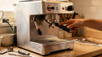 Inspecting a used espresso machine group head before buying