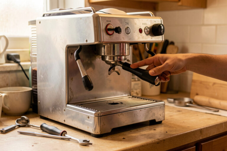 Inspecting a used espresso machine group head before buying